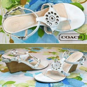 Coach Studded Wedge Sandals w/ Harness Strap